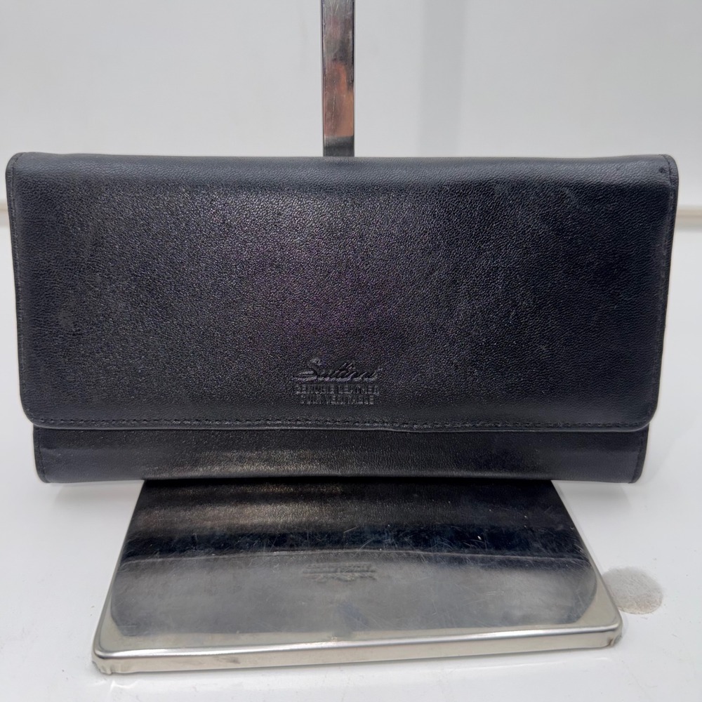 Rolfs Black Genuine Leather Trifold Wallet Organizer with ID Window and Zippers